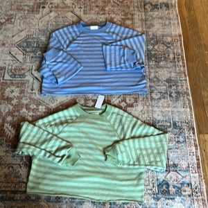 Lot of 2 one green and one blue stripped cropped sweater